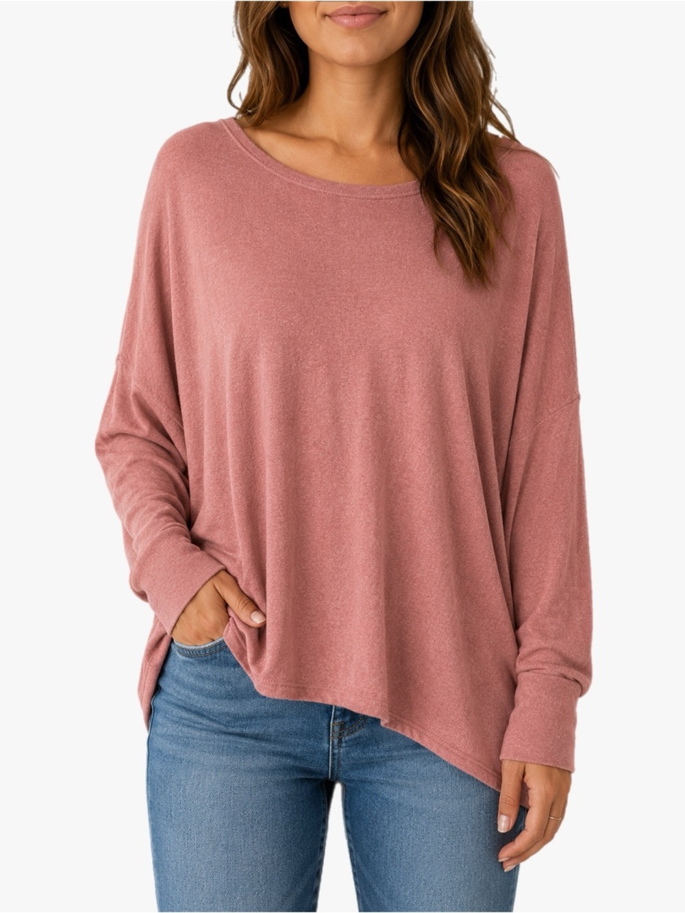 Story Women’s Medium Dusty Rose Plush Batwing Dolman Long Sleeve Top